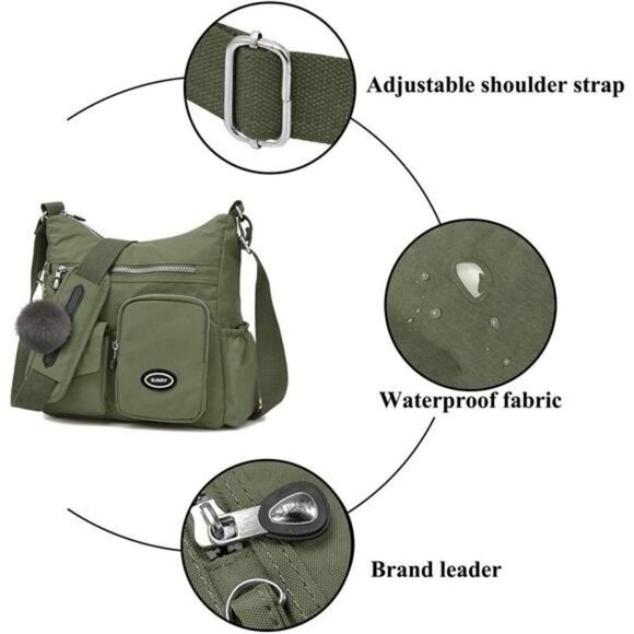 Waterproof Nylon Crossbody Bag with RFID Pocket Travel Shoulder Purse Tote - Picture 6 of 7